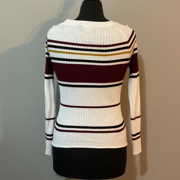 Ambiance Ribbed Knit Sweater with Stripes - Picture 2 of 3
